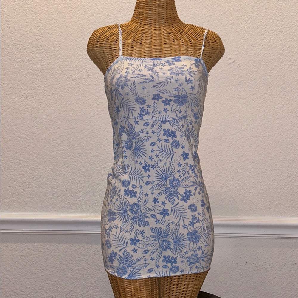 XS Mini Dress Floral Blue and White